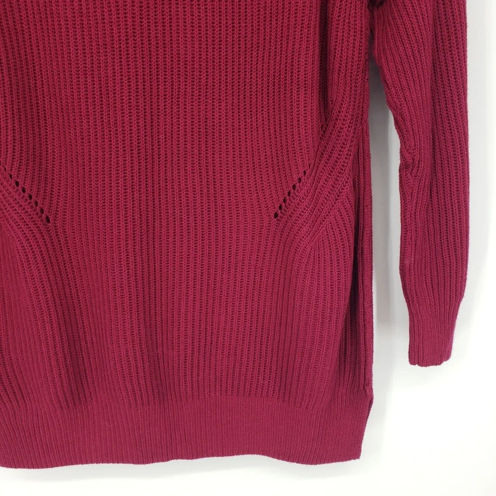 LOFT Jeweled Crew Neck Sweater M Embellished Beaded Ribbed Knit Cotton Silk‎ Red